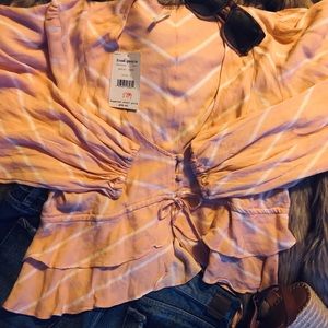 NWT Free People Peach Lace-Up Crop Blouse
